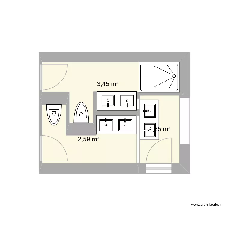 SDB 28 Poincarr&eacute; avec chambre parental V2. Plan de 3  et 8 m²