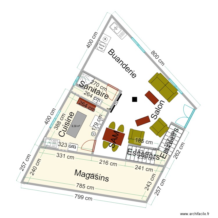 annexe kigobe RDC. Plan de 4 pièces et 35 m2