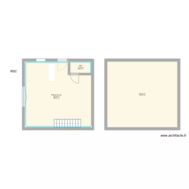 hacher. Plan de 3  et 86 m²