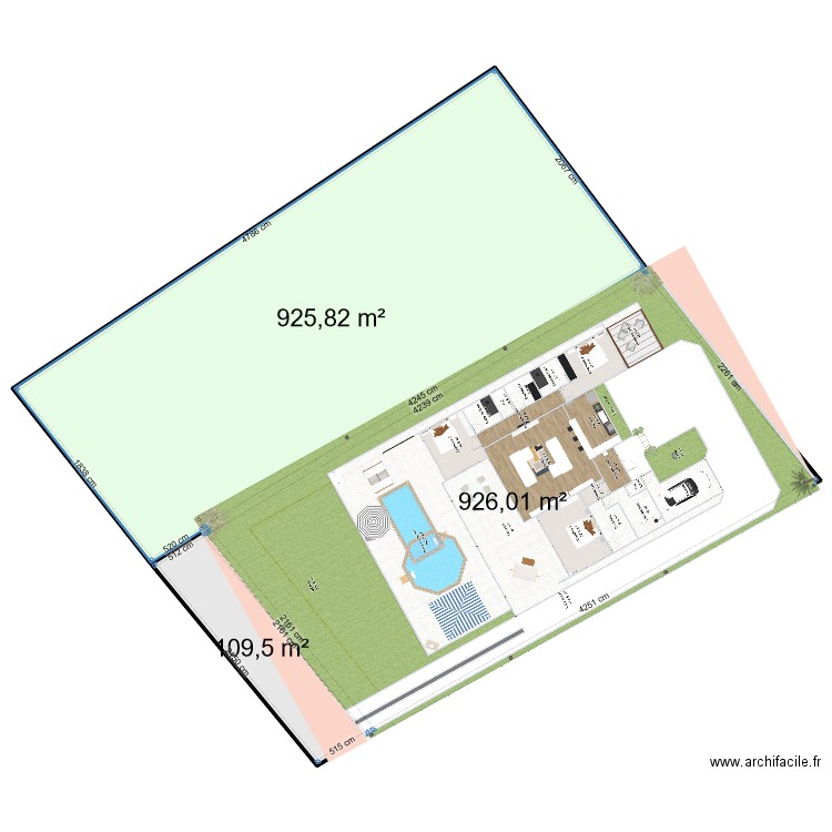 Passonne - Surface totale v3. Plan de 3 pièces et 1961 m2