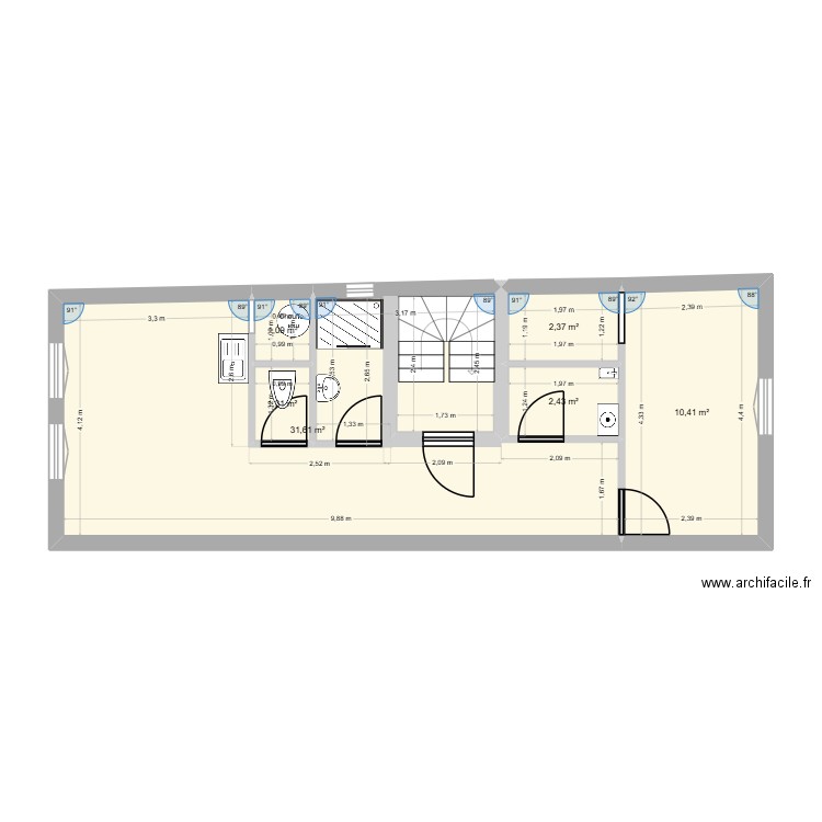 r+1. Plan de 6 pièces et 49 m2