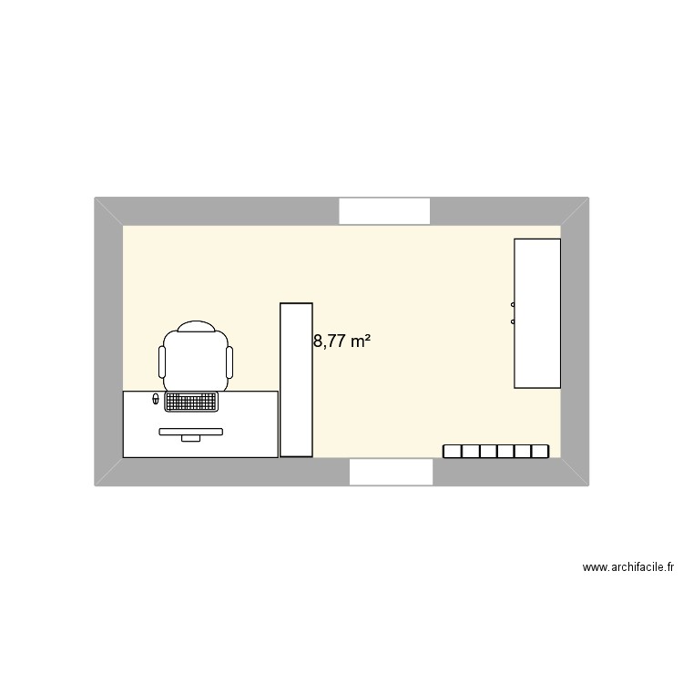 Bureau 2. Plan de 1 pièce et 9 m2