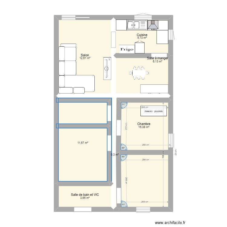 algeco. Plan de 7 pièces et 55 m2