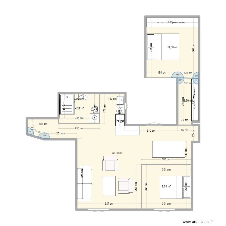 4 square gabriel faure v1. Plan de 5 pièces et 60 m2