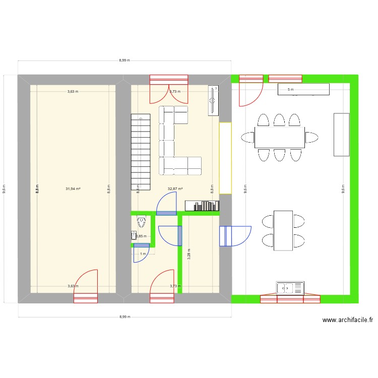 Maison Jacques. Plan de 2 pièces et 65 m2