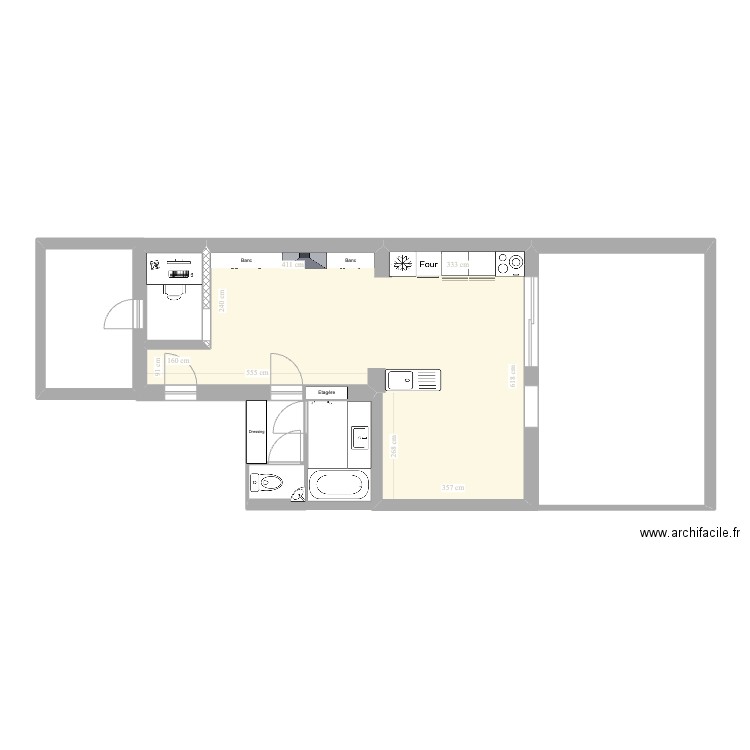 Agrandissement. Plan de 5 pièces et 52 m2