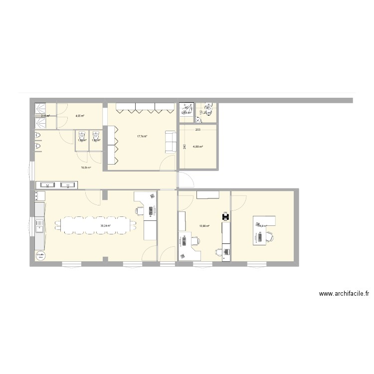 extension bureau 1. Plan de 3 pièces et 7 m2