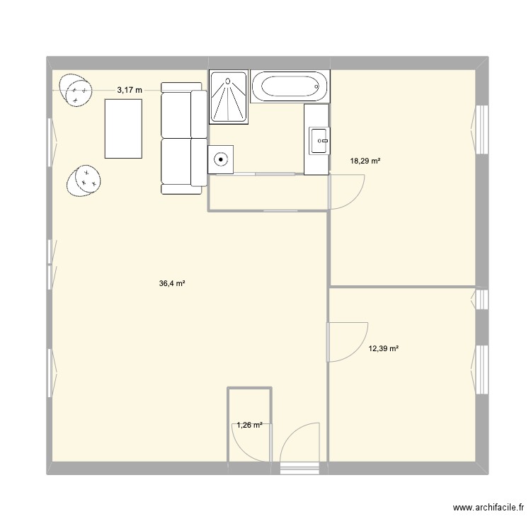 salle de bain 3. Plan de 4 pièces et 68 m2