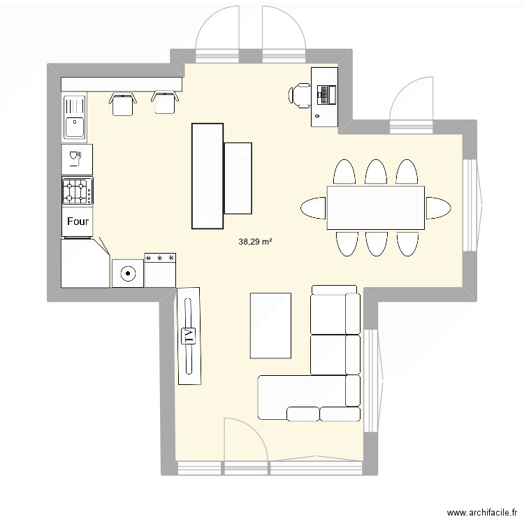 Séjour. Plan de 1 pièce et 38 m2