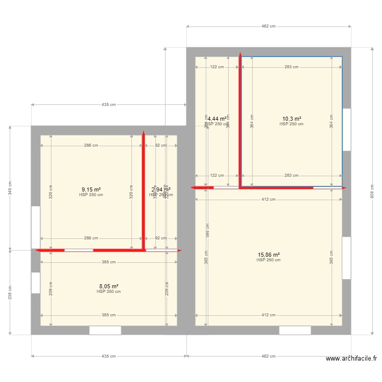 studio 1 et 2. Plan de 6 pièces et 51 m2