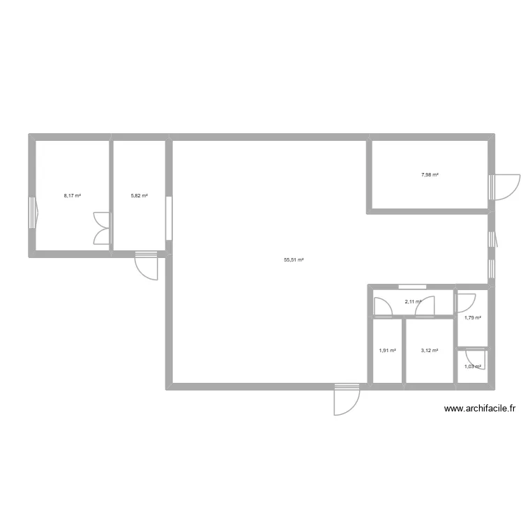 plan de la salle des f&egrave;tes. Plan de 9  et 87 m²