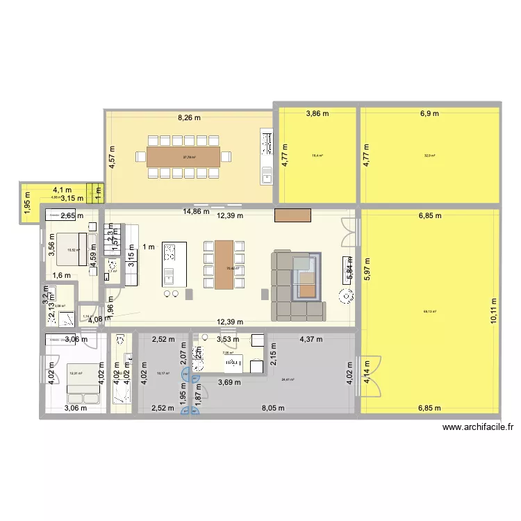 Matibou RDC Am&eacute;nagement. Plan de 15 Pièces et 308 m²