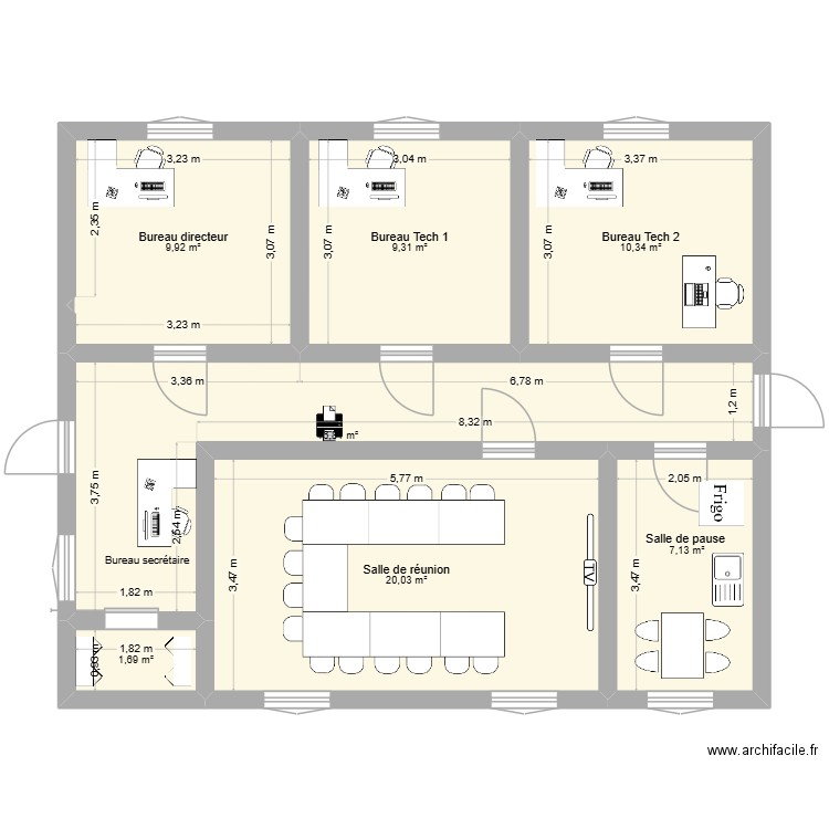 Plan futur bureaux V2. Plan de 7 pièces et 75 m2
