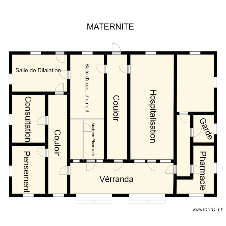 Vue en plan maternité CS DAVE. Plan de 14 pièces et 234 m2