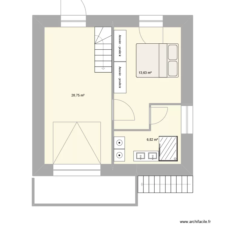 Coco et Albane - proposition cuisine et salon. Plan de 13 Pièces et 119 m²