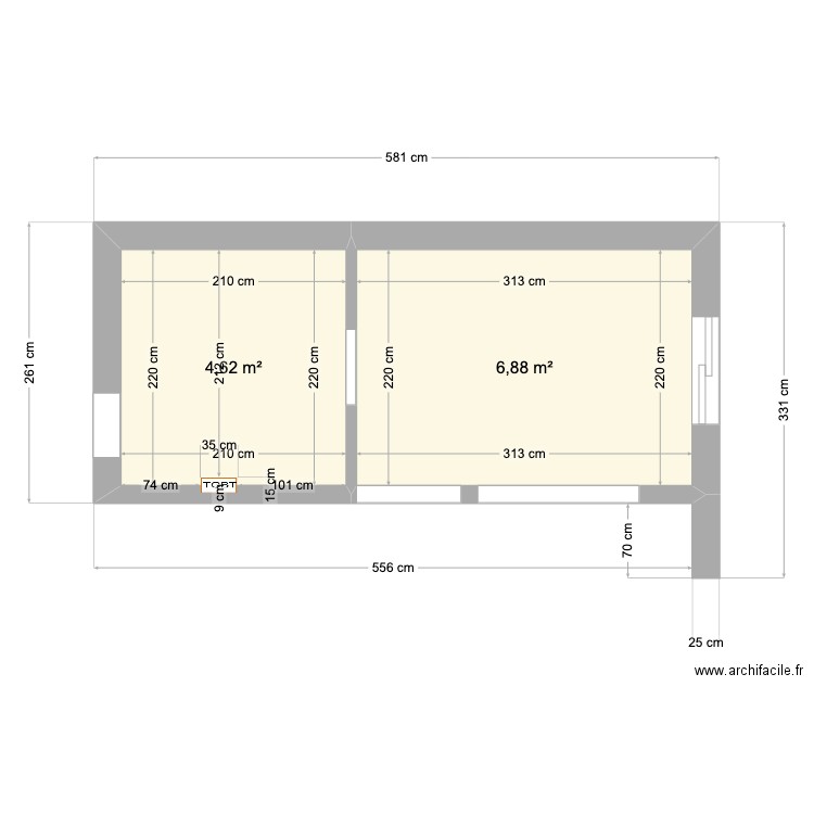 CUISINE + CELLIER HILY. Plan de 2 pièces et 11 m2