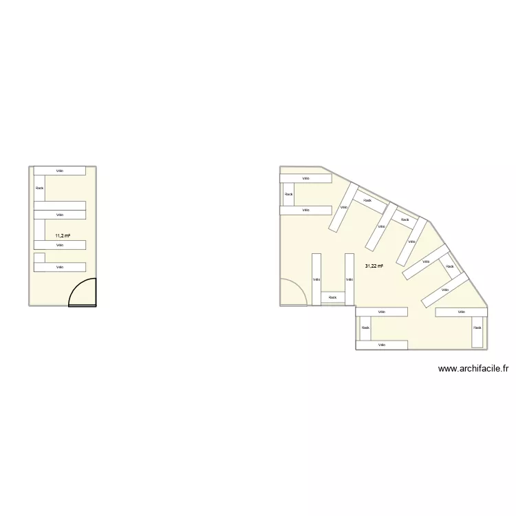 garage v&eacute;lo. Plan de 2  et 42 m²