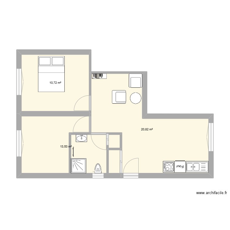 MAISON. Plan de 3 pièces et 45 m2
