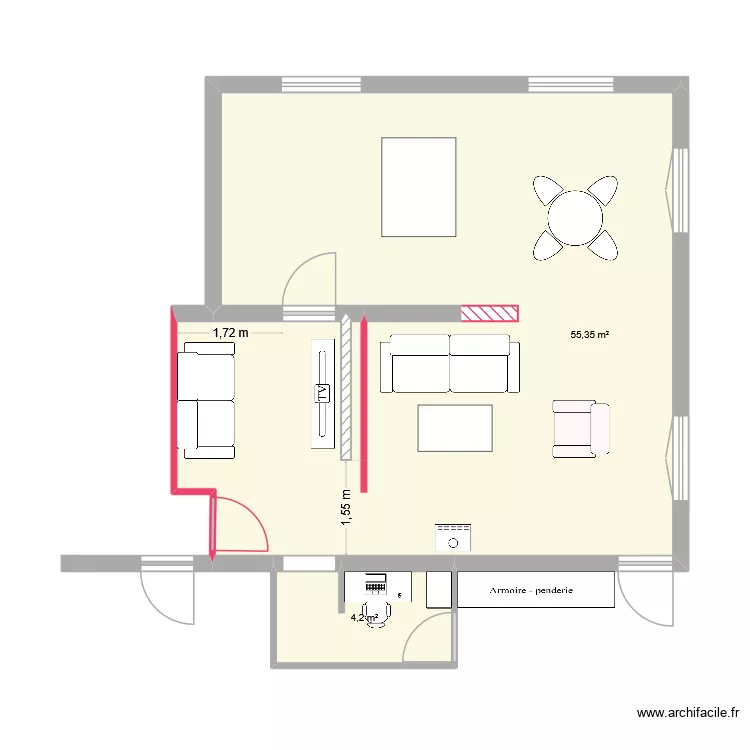 salon-sam-v1. Plan de 2  et 60 m²