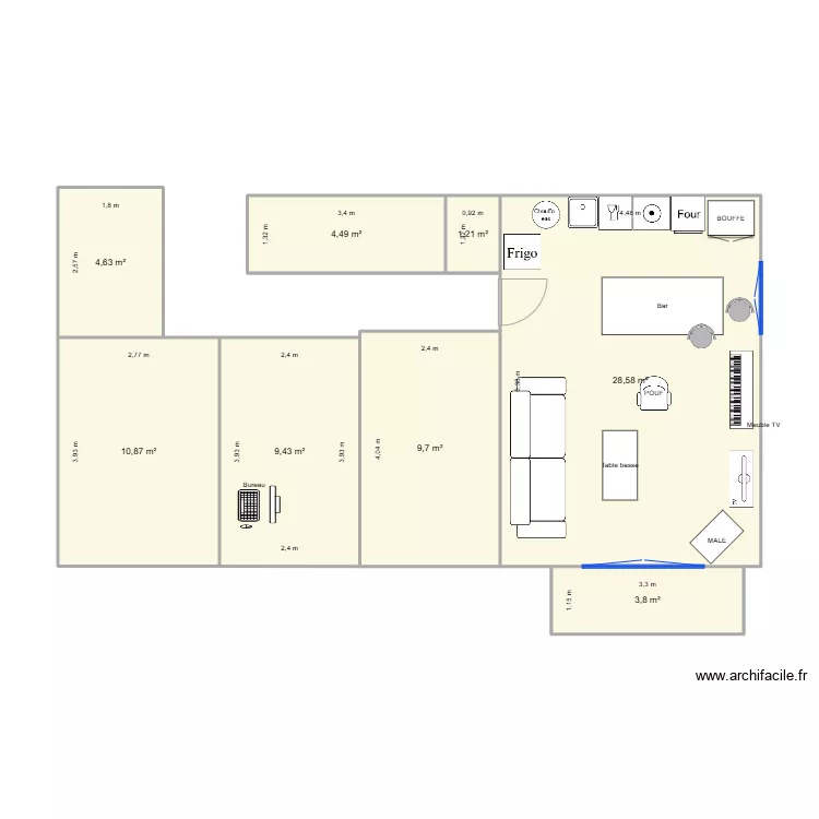 salon Le m&eacute;e. Plan de 