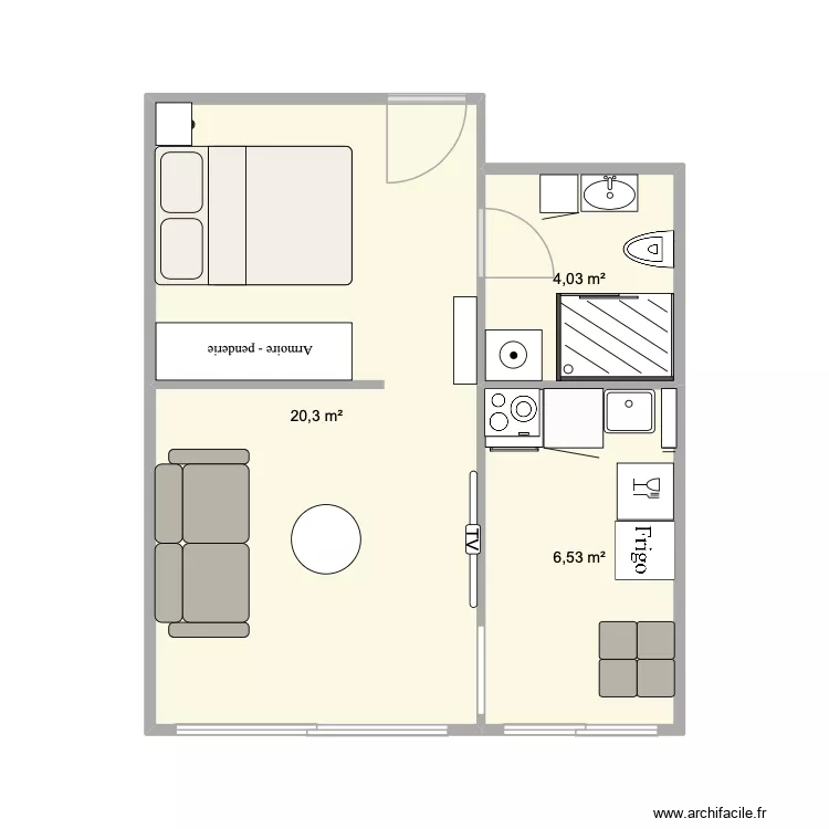 appartement 1 jc avec meuble. Plan de 3 Pièces et 31 m² appartement 1 jc avec meuble. Plan de 3 Pièces et 31 m²
