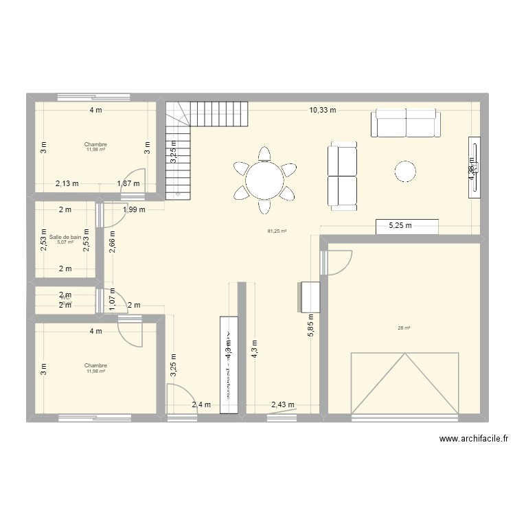 RDC v1. Plan de 6 pièces et 140 m2