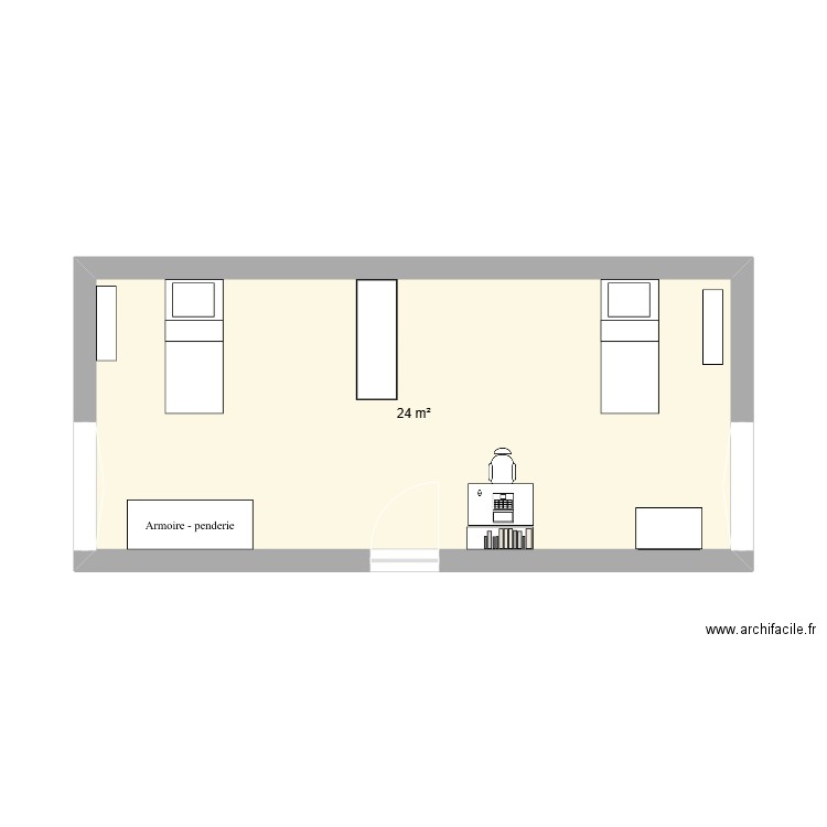 chambre C et N. Plan de 1 pièce et 24 m2