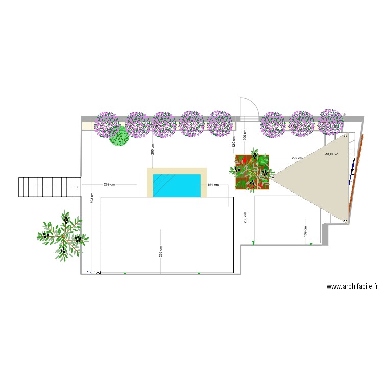 terrasse haut . Plan de 3 pièces et 8 m2