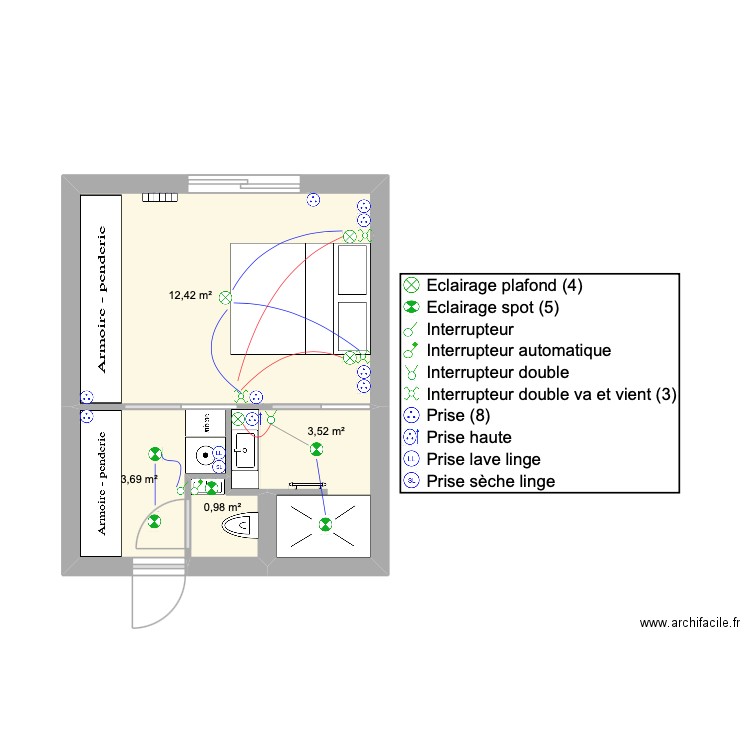 PLAN ELECTRIQUE EXTENSION. Plan de 4 pièces et 21 m2