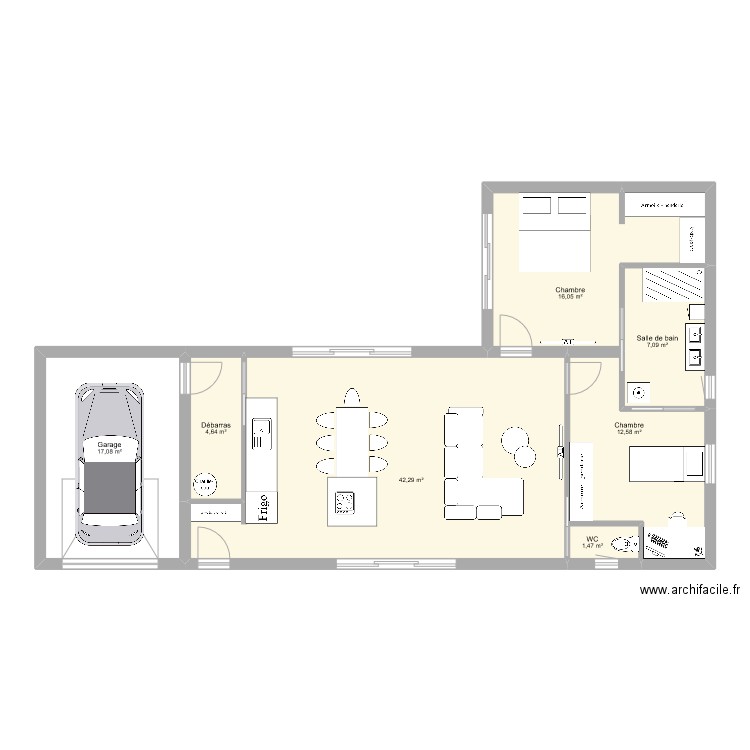 Maison 2 bis. Plan de 7 pièces et 101 m2