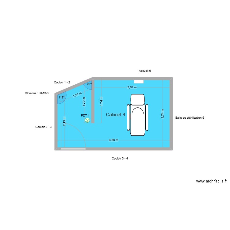 31200 Cabinet 4 2025. Plan de 1 pièce et 12 m2
