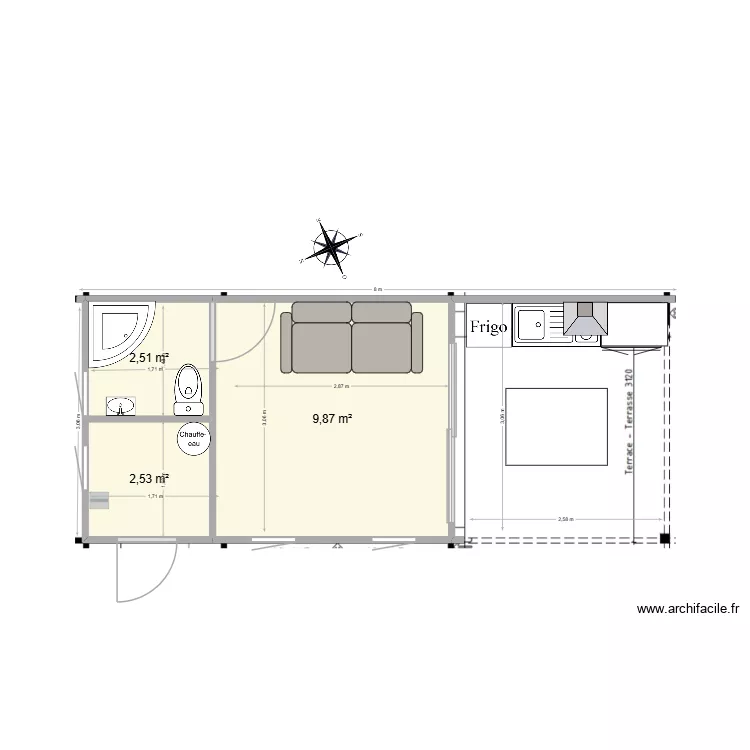 Pool House 2. Plan de 3  et 15 m²
