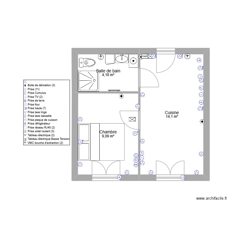 gerbepal elec. Plan de 3 pièces et 27 m2