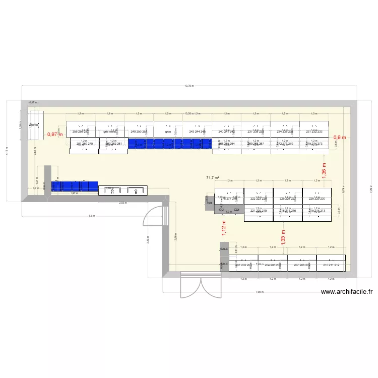 vestiaire femme. Plan de 1 pièce et 72 m²