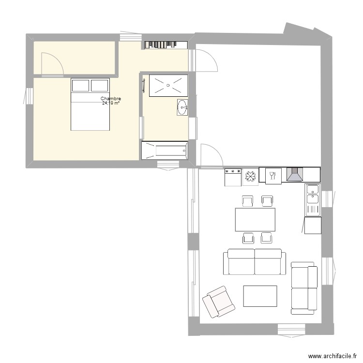 jude house. Plan de 1 pièce et 24 m2
