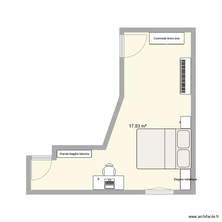 Chambre maison Isle V1. Plan de 1  et 18 m²