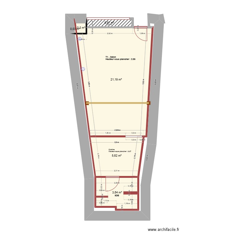 T1 RDC - ELECTRICITE. Plan de 6 pièces et 32 m2