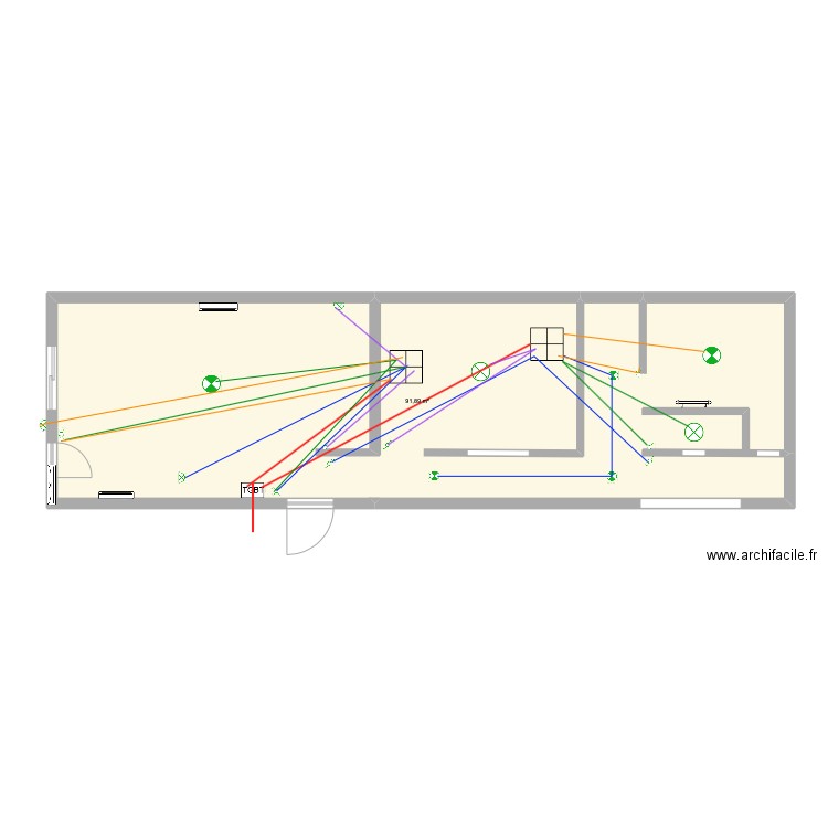 éclairage. Plan de 1 pièce et 92 m2