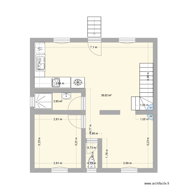 12 ZOLA. Plan de 3 pièces et 50 m2