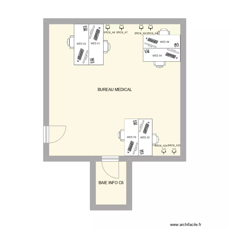 Bureau m&eacute;dical C6. Plan de 2  et 41 m²