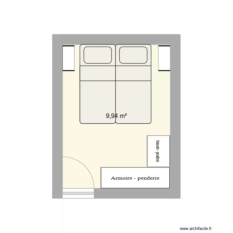 Chambre bas. Plan de 1  et 10 m²