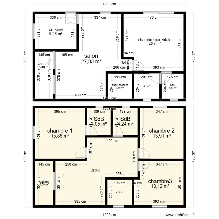 elise. Plan de 15 pièces et 160 m2
