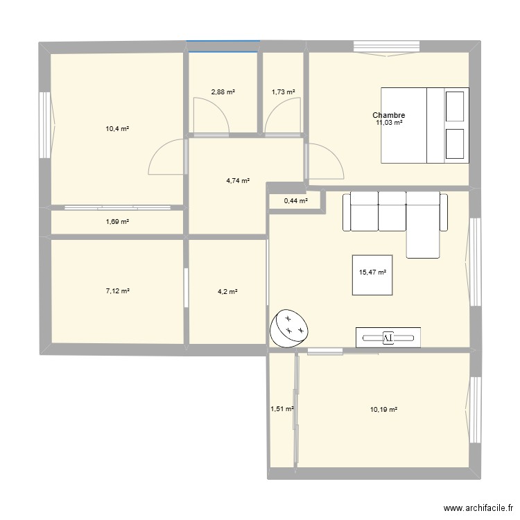 APPART. Plan de 12 pièces et 71 m2