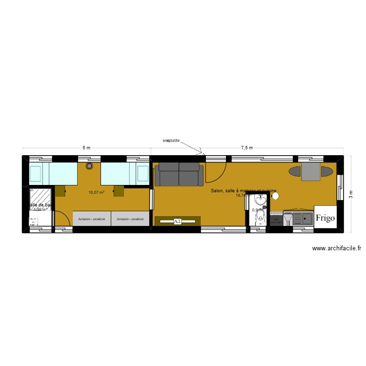conteneur3. Plan de 4 pièces et 29 m2