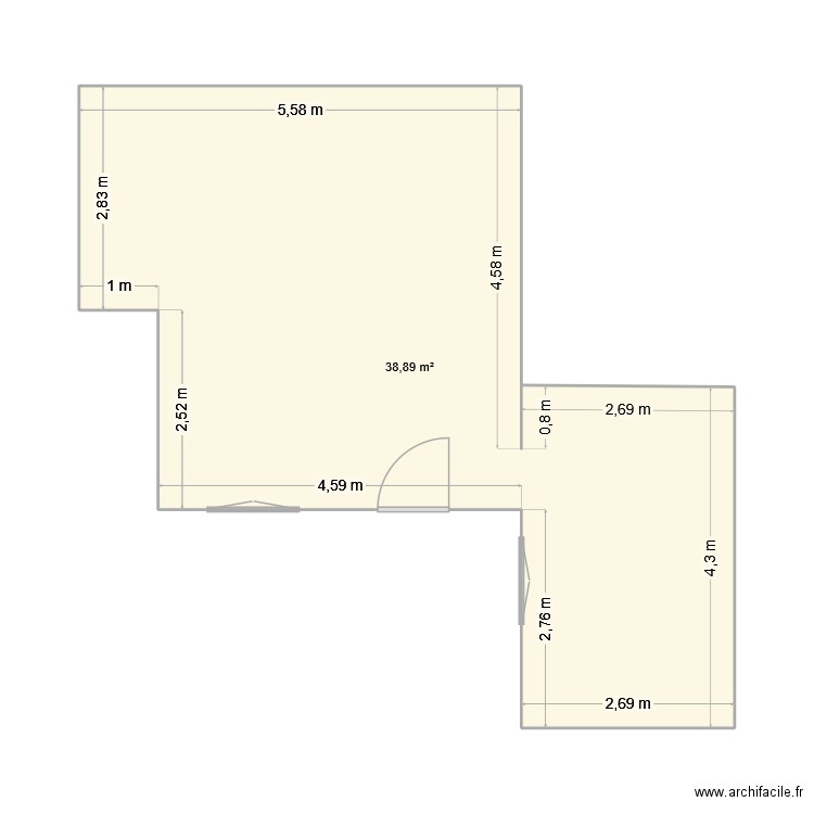 T3 rez de chausse. Plan de 1 pièce et 39 m2