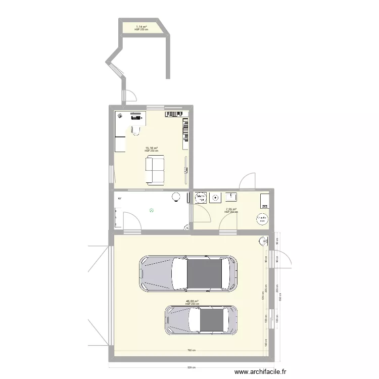 garage + am&eacute;nagement ancien garage. Plan de 