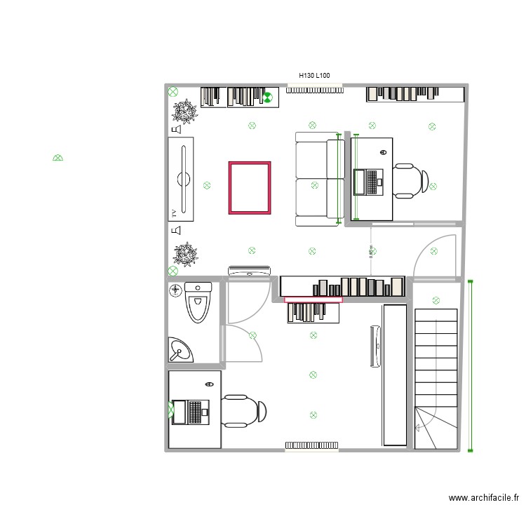 2 bureaux table existante dans celui d\'H. Plan de 4 pièces et 37 m2
