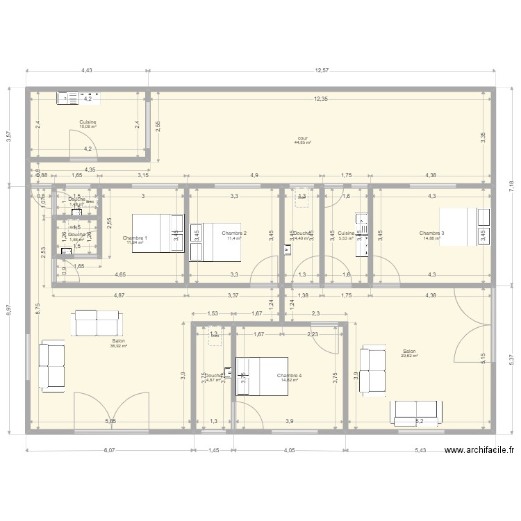 plan 2. Plan de 13 pièces et 192 m2
