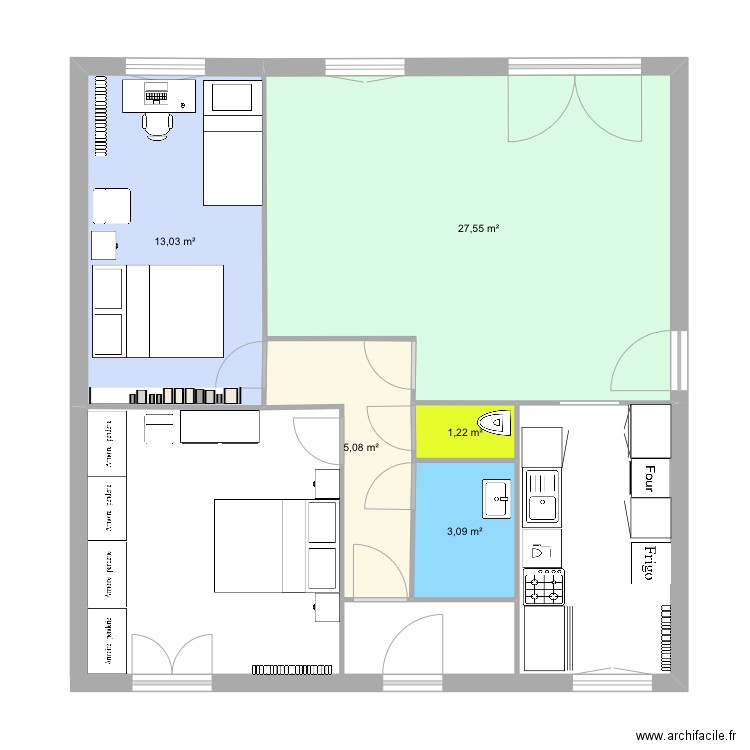 Maison. Plan de 5 pièces et 50 m2