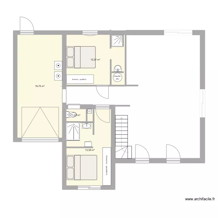 chambre. Plan de 4 Pièces et 47 m²
